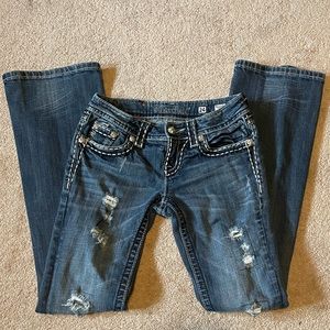 MISS ME Bootcut distressed Jeans, Rhinestone design Size 24 Womens